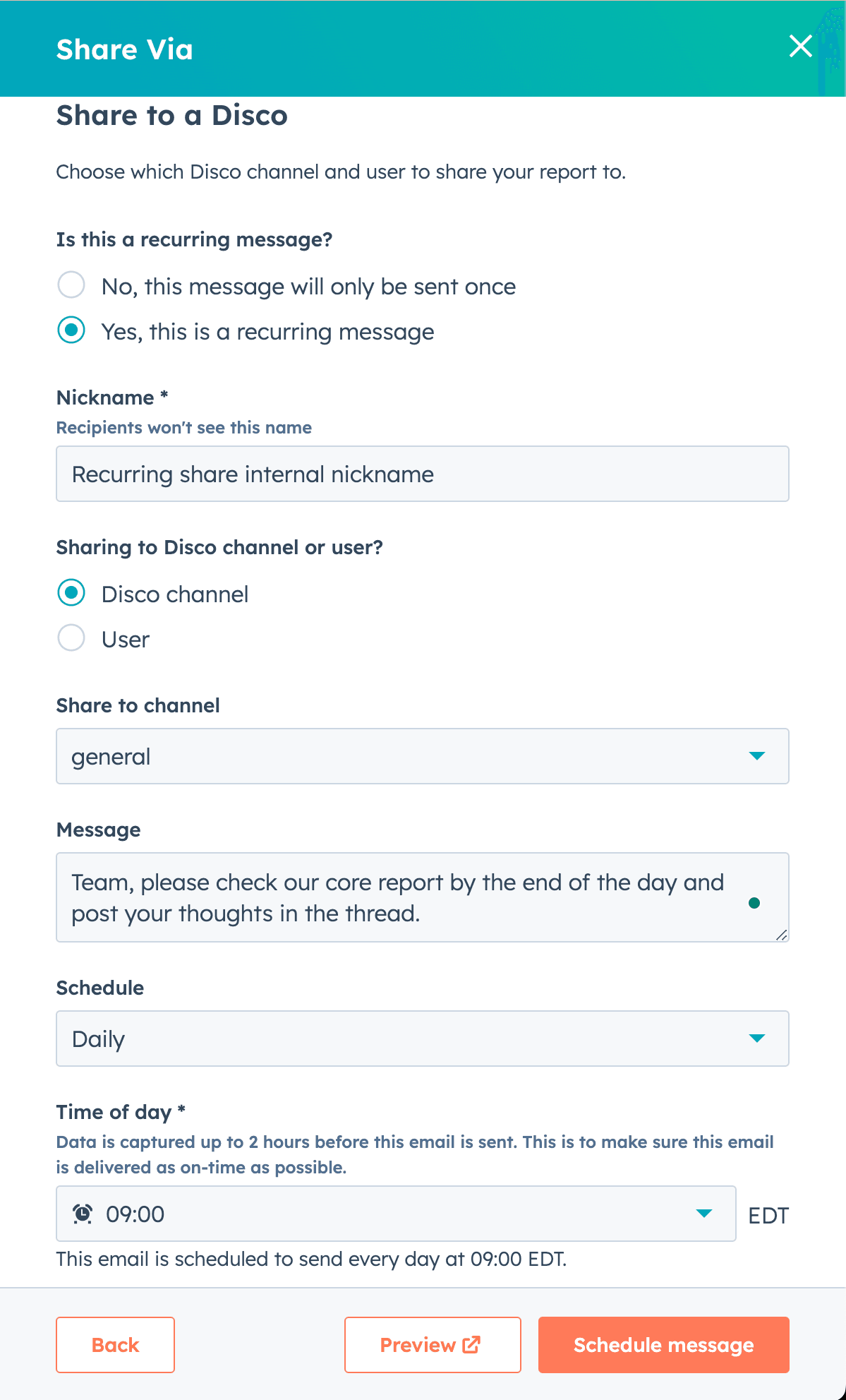 Share Reports & Metrics